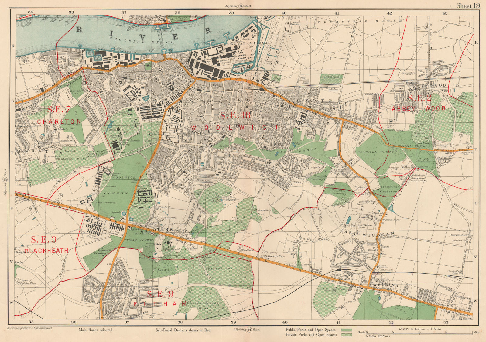 WOOLWICH Abbey Wood Blackheath Charlton Eltham East Wickham. BACON 1927 map